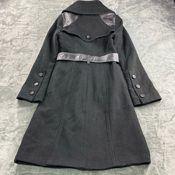 Mackage Jacket Women XS Wool Cashmere Trench Coat Belt Button Quiet Luxury Black - Picture 14 of 15